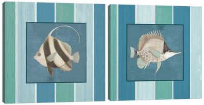 Fish on Stripes Diptych Canvas Art Print - Elizabeth Medley