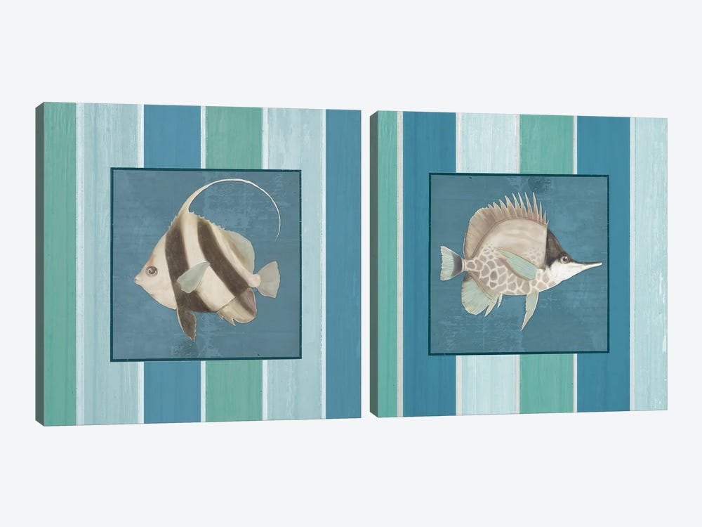 Fish on Stripes Diptych by Elizabeth Medley 2-piece Canvas Wall Art