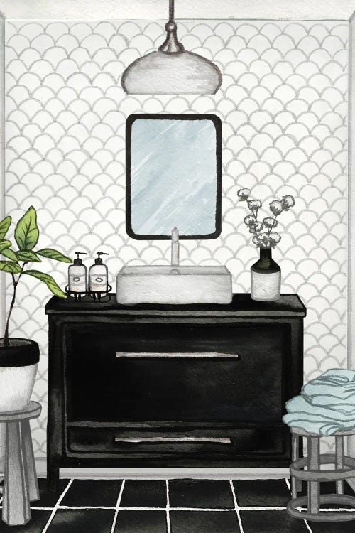 Modern Black and White Bath II by Elizabeth Medley wall art
