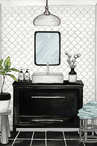 Interiors: Modern Black and White Bath II by Elizabeth Medley
