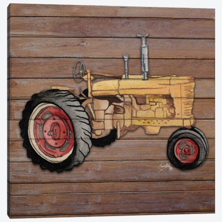 Tractor on Wood I Canvas Print #EMD66} by Elizabeth Medley Canvas Art Print