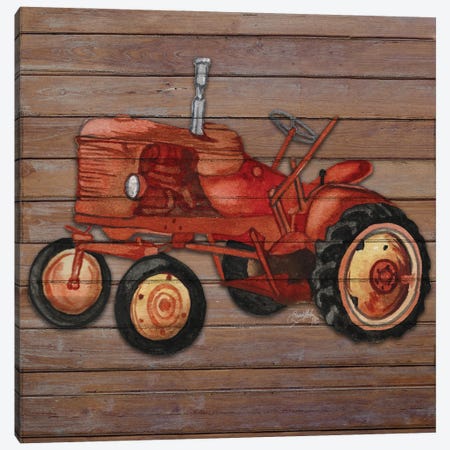 Tractor on Wood II Canvas Print #EMD67} by Elizabeth Medley Canvas Print