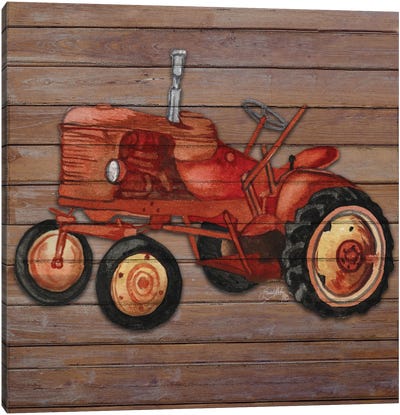 Tractor on Wood II Canvas Art Print - Elizabeth Medley
