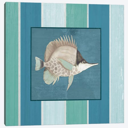 Fish on Stripes II Canvas Print #EMD6} by Elizabeth Medley Art Print