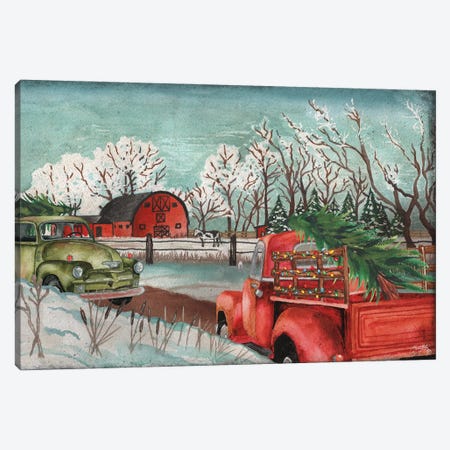 Winter Time on the Farm with Lights Canvas Print #EMD72} by Elizabeth Medley Canvas Print