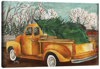 Yellow Truck and Tree III Canvas Art Print - Farmhouse Christmas Décor