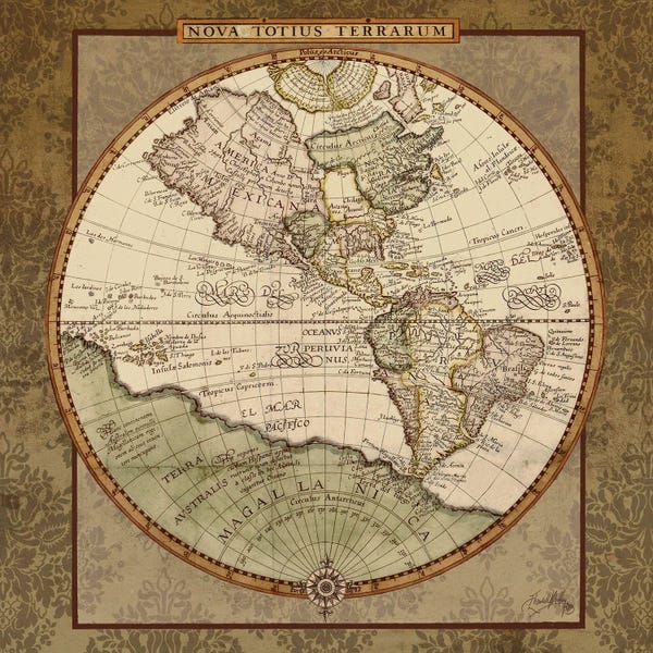 Elizabeth Medley: Damask World Map I by Elizabeth Medley