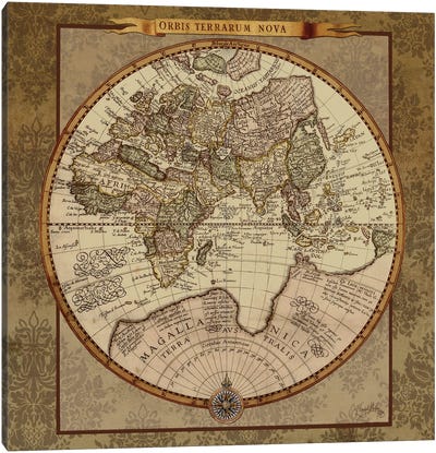Damask World Map II Canvas Art Print - Antique Maps
