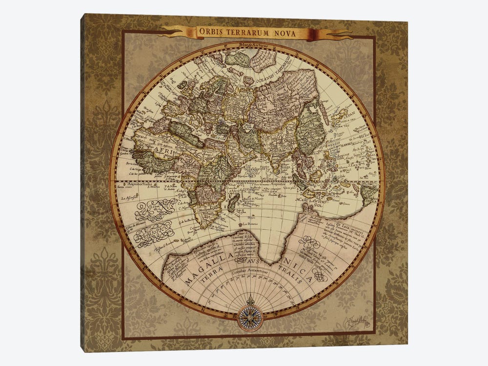 Damask World Map II by Elizabeth Medley 1-piece Art Print