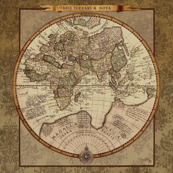 Elizabeth Medley: Damask World Map II by Elizabeth Medley