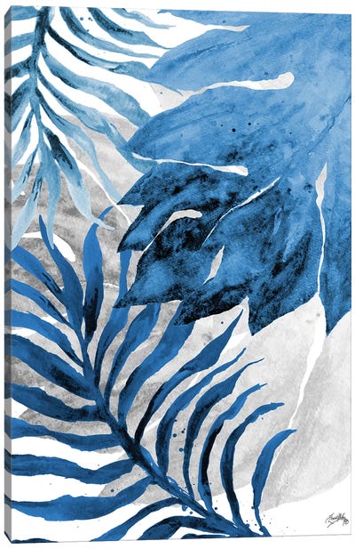 Blue Fern and Leaf II Canvas Art Print - Fern Art