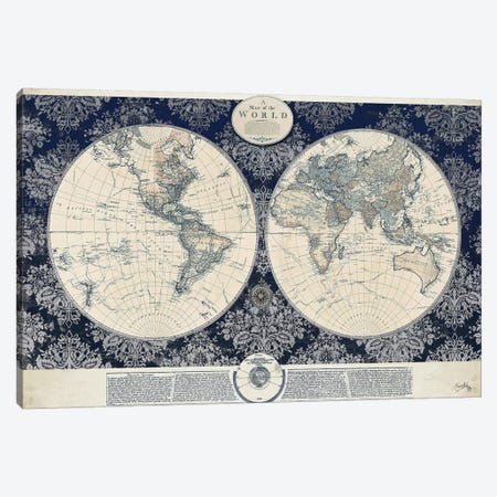 Blue Map of the World Canvas Print #EME113} by Elizabeth Medley Art Print
