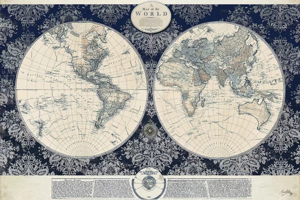 Vintage & Retro: Blue Map of the World by Elizabeth Medley