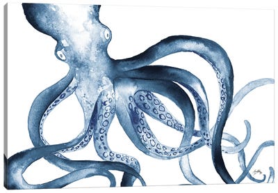 Octopus in the Blues Canvas Art Print - Large Art for Living Room