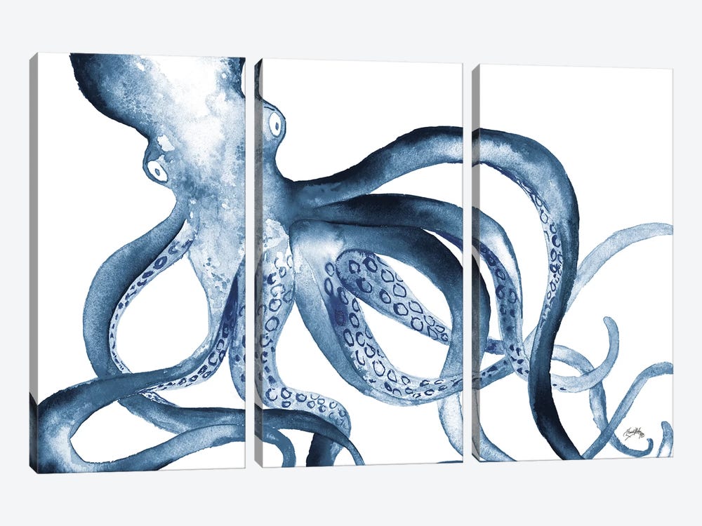 Octopus in the Blues by Elizabeth Medley 3-piece Canvas Art