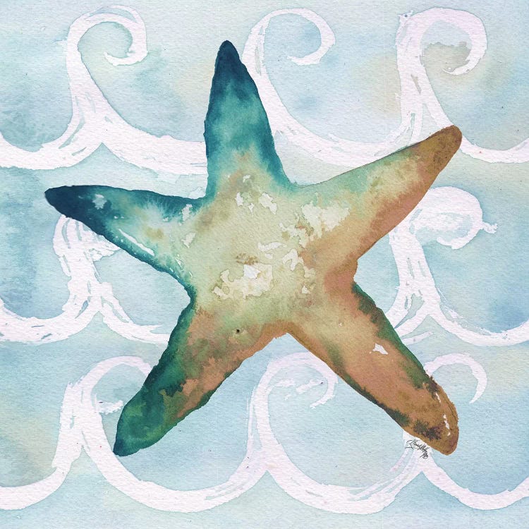 Sea Creatures on Waves I by Elizabeth Medley canvas print