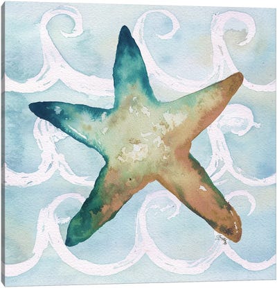 Sea Creatures on Waves I Canvas Art Print - Starfish Art