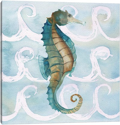 Sea Creatures on Waves II Canvas Art Print - Seahorse Art