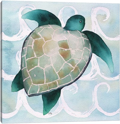 Sea Creatures on Waves III Canvas Art Print - Turtle Art