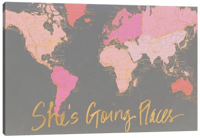 She's Going Places Canvas Art Print - World Map Art