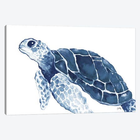 Turtle in the Blues Canvas Print #EME176} by Elizabeth Medley Canvas Art
