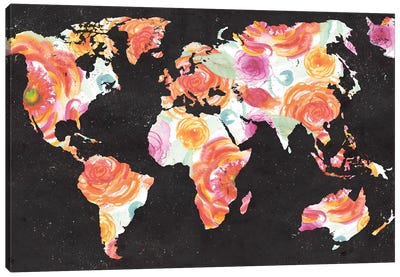 World Florals Canvas Art Print - World Map Art