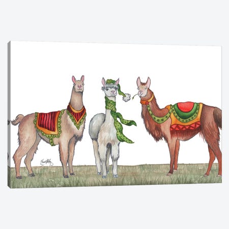 Christmas Llamas Canvas Print #EME196} by Elizabeth Medley Canvas Wall Art