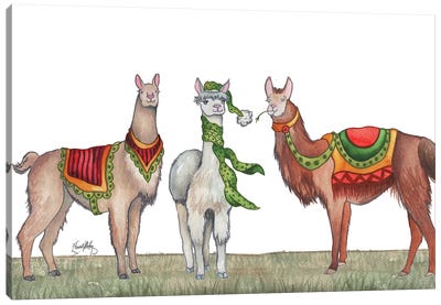 Christmas Llamas Canvas Art Print - Christmas Animal Art