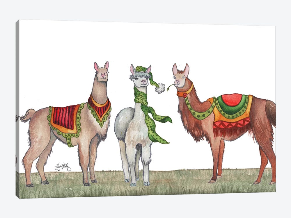 Christmas Llamas by Elizabeth Medley 1-piece Canvas Artwork