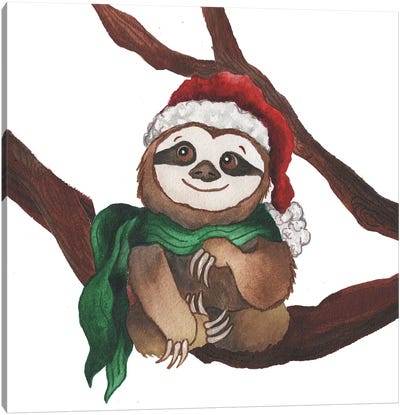 Christmas Sloth I Canvas Art Print - Christmas Animal Art