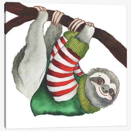 Christmas Sloth II Canvas Print #EME201} by Elizabeth Medley Art Print