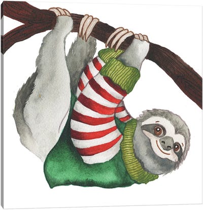 Christmas Sloth II Canvas Art Print - Christmas Animal Art