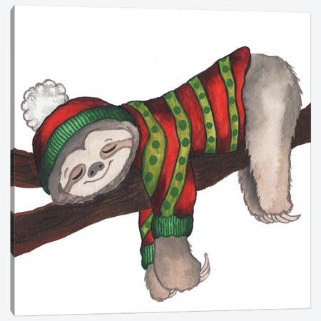 Christmas Sloth III Canvas Print #EME202} by Elizabeth Medley Canvas Print