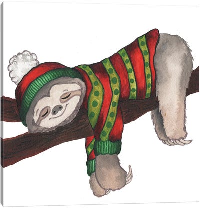 Christmas Sloth III Canvas Art Print - Christmas Animal Art