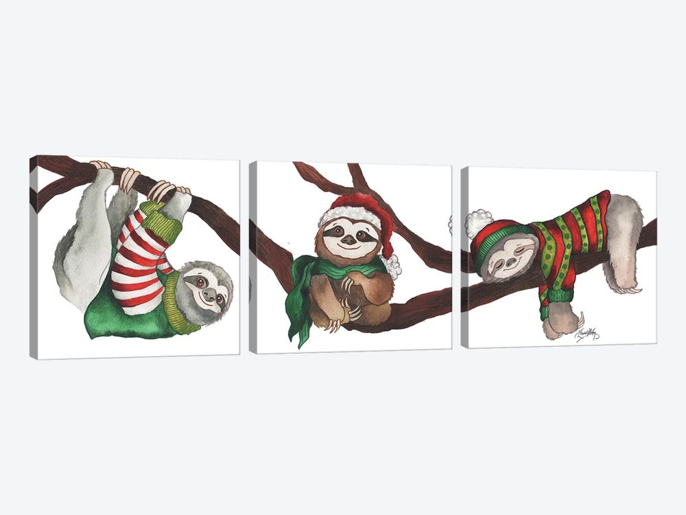 Christmas Sloths by Elizabeth Medley 3-piece Canvas Art