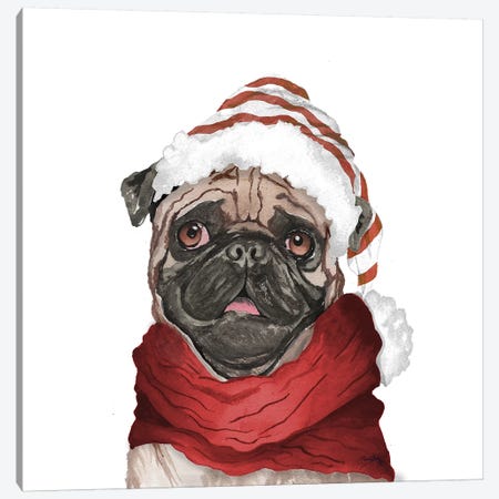 Holiday Pug Canvas Print #EME205} by Elizabeth Medley Canvas Art