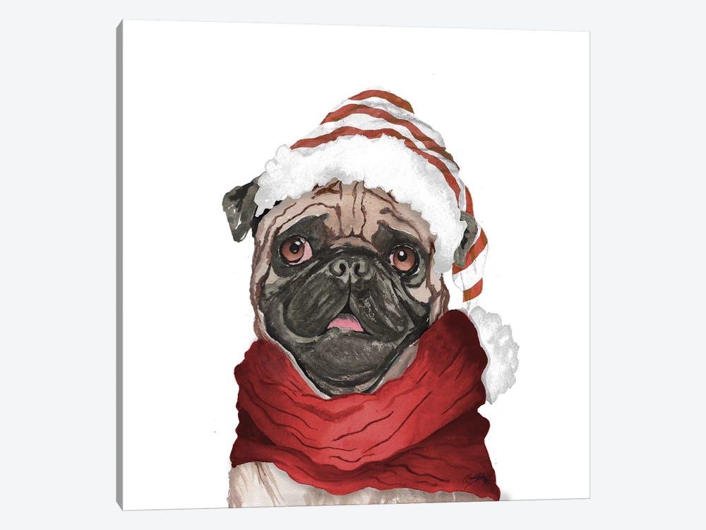 Holiday Pug by Elizabeth Medley 1-piece Canvas Artwork