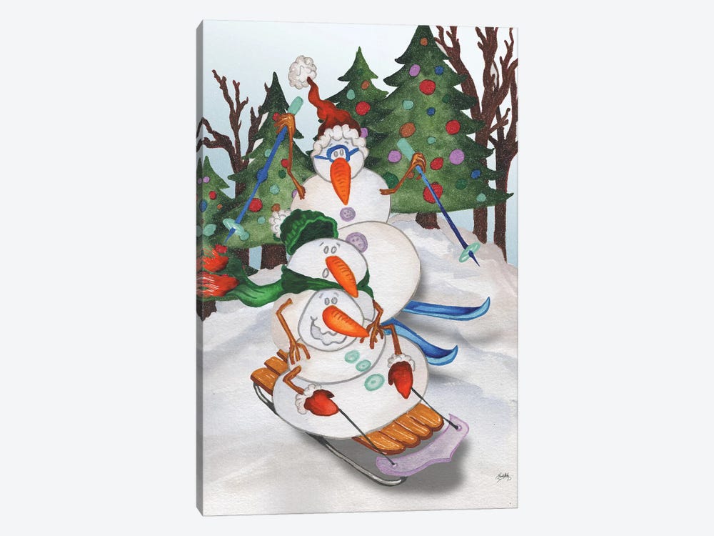 Sledding Snowmen by Elizabeth Medley 1-piece Canvas Print
