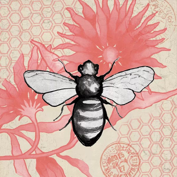Bees: Bee On Pink Flower Square by Elizabeth Medley