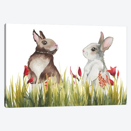 Bunnies Among The Flowers I Canvas Print #EME211} by Elizabeth Medley Canvas Wall Art