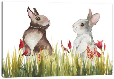Bunnies Among The Flowers I Canvas Art Print - Elizabeth Medley