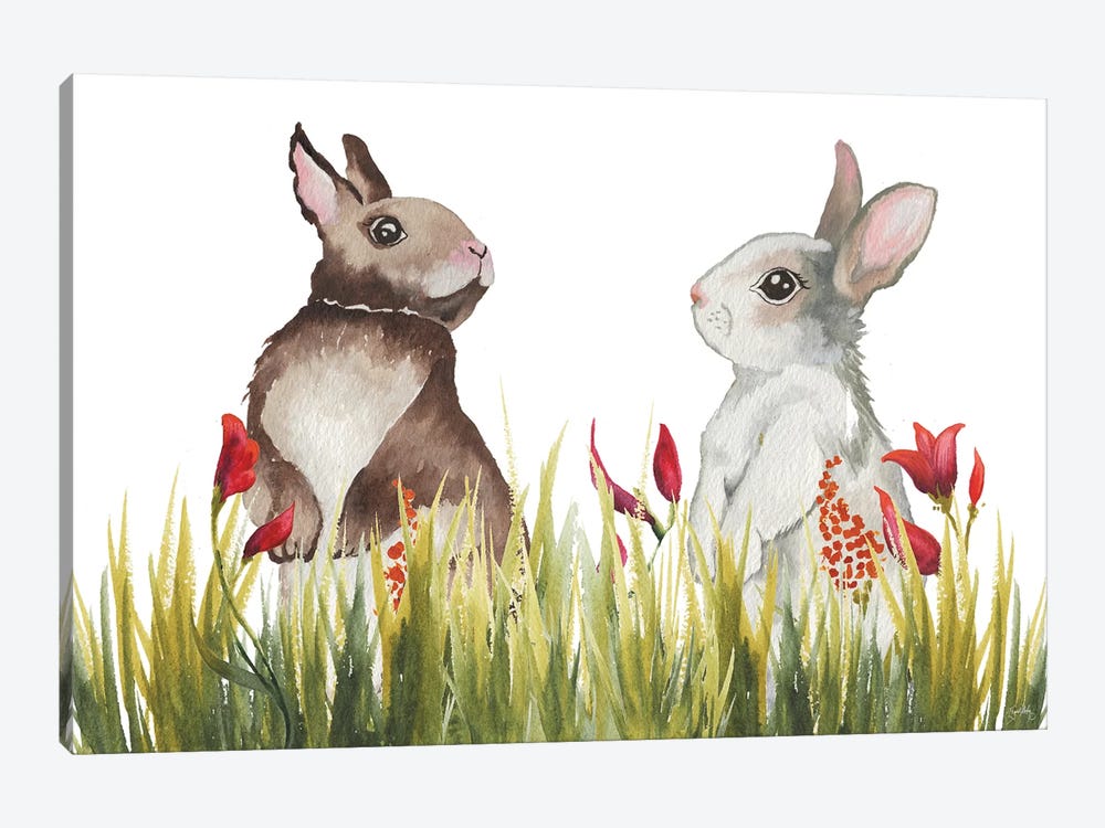 Bunnies Among The Flowers I by Elizabeth Medley 1-piece Canvas Print