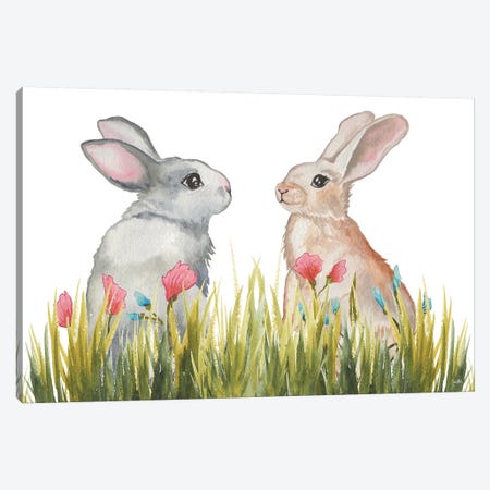 Bunnies Among The Flowers II Canvas Print #EME212} by Elizabeth Medley Canvas Wall Art