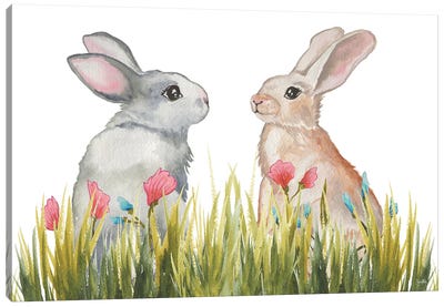 Bunnies Among The Flowers II Canvas Art Print - Elizabeth Medley