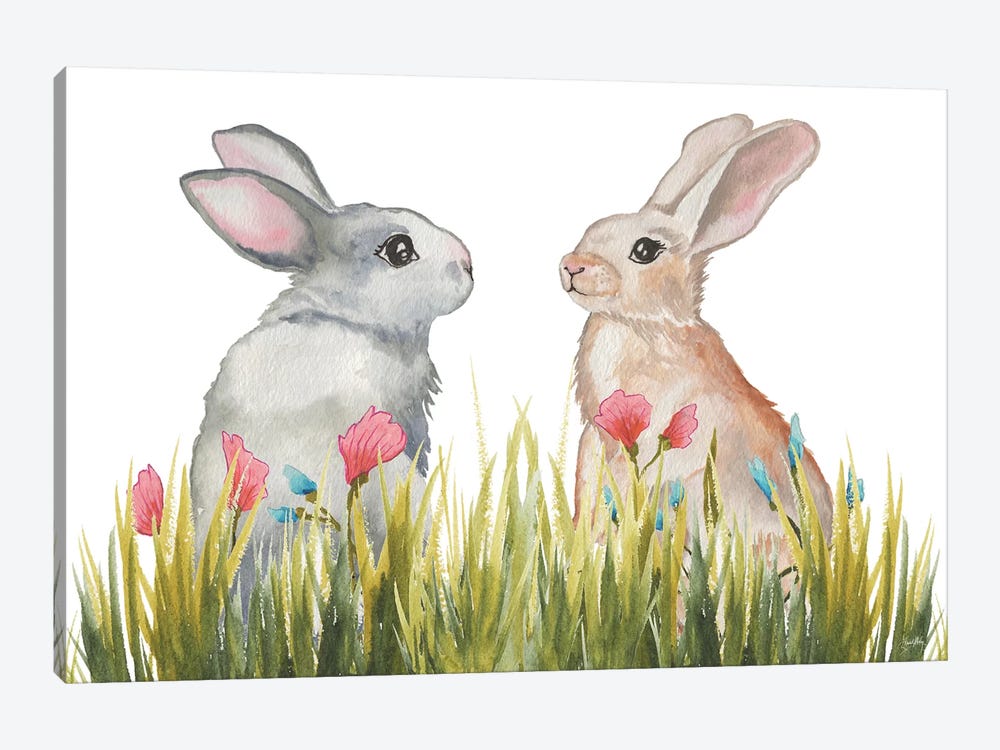 Bunnies Among The Flowers II by Elizabeth Medley 1-piece Canvas Artwork