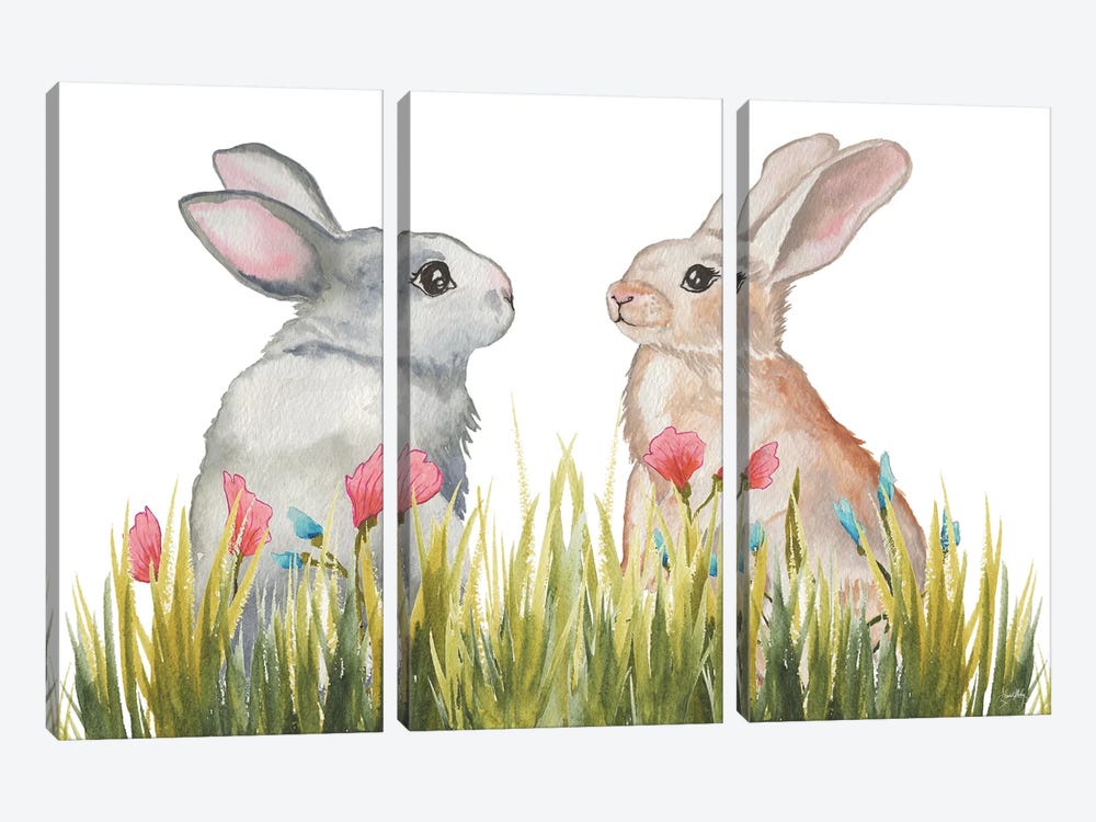 Bunnies Among The Flowers II by Elizabeth Medley 3-piece Canvas Art