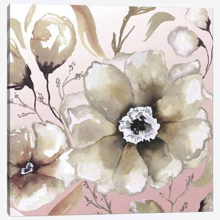 Neutral Flowers On Pink I Canvas Print #EME216} by Elizabeth Medley Canvas Print