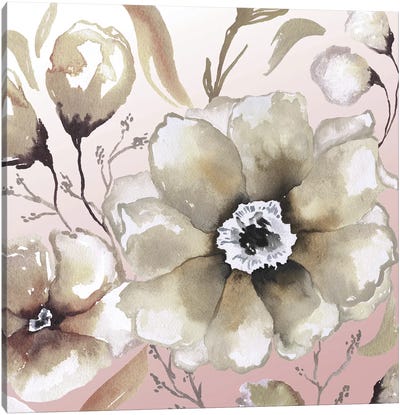 Neutral Flowers On Pink I Canvas Art Print - Elizabeth Medley