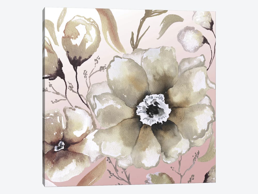 Neutral Flowers On Pink I by Elizabeth Medley 1-piece Canvas Artwork