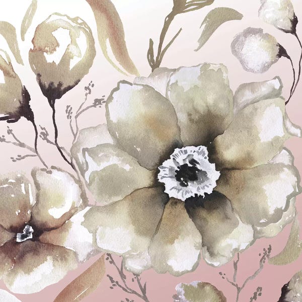 Elizabeth Medley: Neutral Flowers On Pink I by Elizabeth Medley